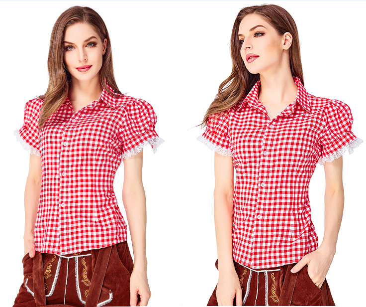 Womens Oktoberfest Outfit Embroidered Blouse with Lederhosen Shorts